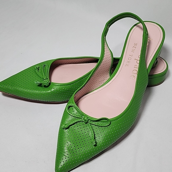 kate spade Bright Green Pointed-Toe Perforated Slingback Flats with Bow - Picture 11 of 11